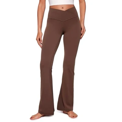 Afbeelding van CRZ Yoga Dames Butterluxe Bootcut Flare Broek Leggings Crossover Hoge Taille Opaque Sportbroek Fitness 31&#039;&#039; Koffie Bruin L