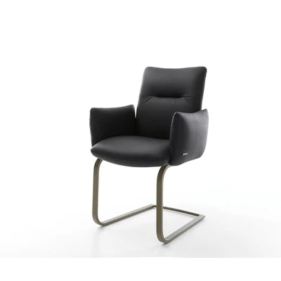 Afbeelding van sledemodel Jova Flex met armleuning vlak afwerking titaniumeffect echt leer zwart pocketveer kern