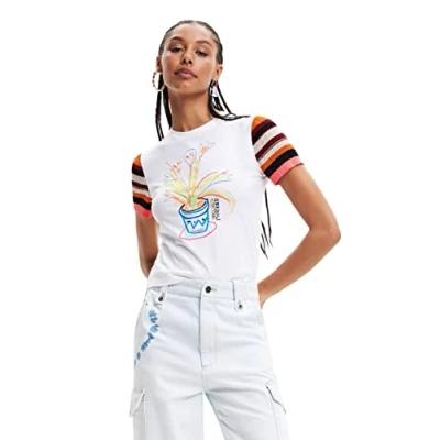 Afbeelding van Desigual Knittriped Tshirt print, Dames, Maat: Medium, White
