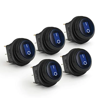 Afbeelding van APIELE Set van 5 waterdichte ronde tuimelschakelaars 2 standen aan/uit met 3 polige SPST led schakelaar 12V 20A Voor auto, boot, huishoudelijke apparaten KCD1 8 101NW (blauw)