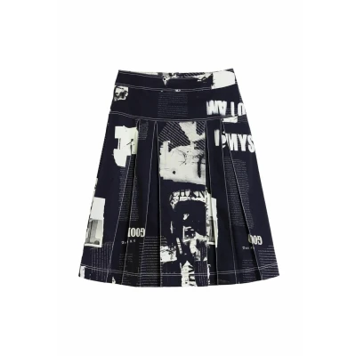 Afbeelding van Desigual MIDI WITH Newspaper Pleats Plooirok, Dames, Maat: Medium, Black