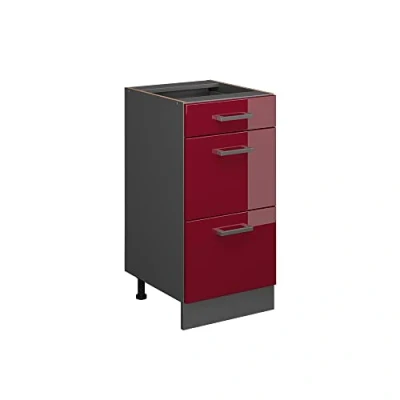 Afbeelding van Vicco Keukenonderkast R Line, Bordeauxrode hoogglans/Antraciet, 60 cm met laden, zonder werkblad