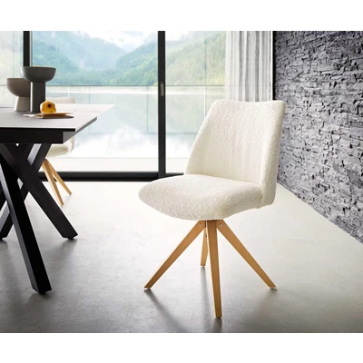 Afbeelding van DELIFE Draaistoel Elso Flex bouclé wit houten frame hoekig natuur pocketveer kern 180 draaibaar