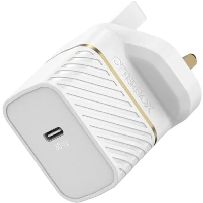 Afbeelding van OtterBox USB C PD GaN UK Wandoplader 30W, snellader voor smartphone en tablet, getest op vallen, robuust, ultraduurzaam, Wit