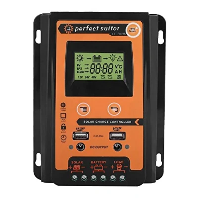 Afbeelding van Solarregelaar, 12 V/24 V LCD display, laadregelaar op zonne energie met dubbele USB poort, automatische identificatie systeemspanning (30A)