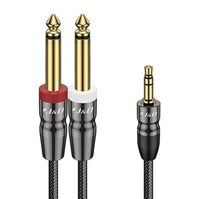 Afbeelding van J&amp;D 3.5 mm Naar Dubbele 1/4 Inch Stereo Splitter Y Kabel, TRS Mannetje 6.35 Mono Kabel Voor Telefoon, Versterkers, Mixer, Audio Recorder, 1.8 Meter