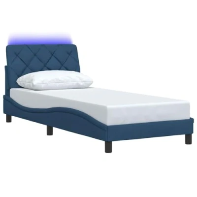 Afbeelding van vidaXL Bedframe met LED verlichting stof blauw 90x190 cm
