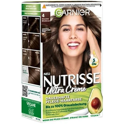 Afbeelding van Garnier Nutrisse Crème Coloration Middelbruin 40 / kleuring voor haar permanente haarkleur (met 5 voedende oliën), verpakking van 3 stuks