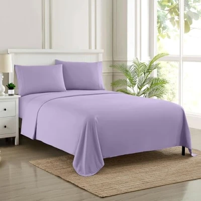 Afbeelding van Sweet Home Collection Luxe beddengoedset met plat, hoeslaken, 2 kussenslopen, microvezel, lavendel, koning