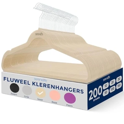 Afbeelding van SereneLife Kleerhangers Fluwelen Hangers Antislip Zware Duurzame Kledinghangers Set 200Stuks Duurzaam met 360 Draaihaak