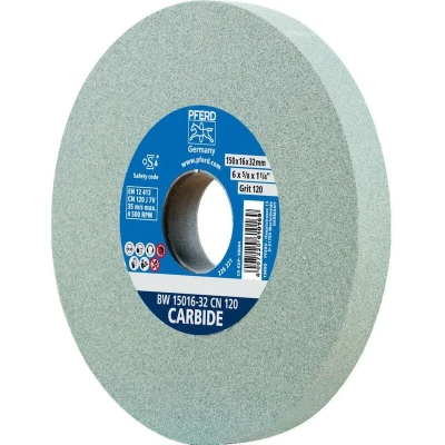 Afbeelding van PFERD slijpschijf CARBIDE, 150x16x32mm, SiC 120, 39008421 zachte, agressieve voor harde materialen, bijv. hardmetaal, met verloophulzen (25/20/16mm)