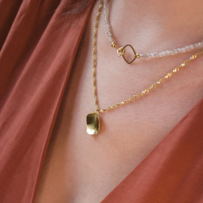 Afbeelding van Ava&amp;Imber Sparkling Labradoriet Ketting Stainless Steel (RVS) Grijze Edelsteen voor Vrouwen