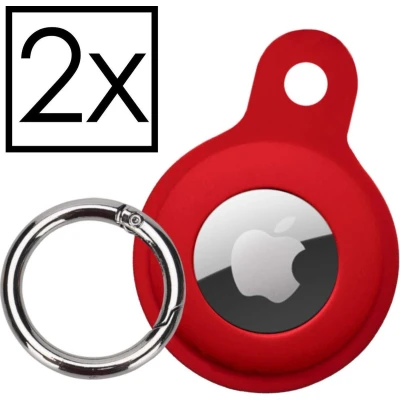 Afbeelding van Hoesje Geschikt voor Apple AirTag Sleutelhanger Houder Siliconen Hoes Donkerrood 2x
