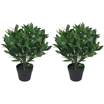 Afbeelding van Leaf Design UK Paar Kunstmatige Baai Topiary Balbomen, Gemengde Materialen, Groen, 50cm