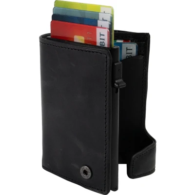Afbeelding van Tony Perotti Furbo Arno Pull up leren Pasjeshouder RFID met papier en kleingeldvak Zwart