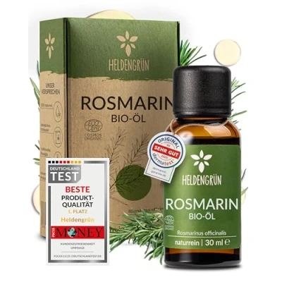 Afbeelding van Heldengrün® Biologische rozemarijnolie, hoge dosering, stimuleert haargroei, haarolie bij haaruitval, 100% natuurlijke rozemarijnolie