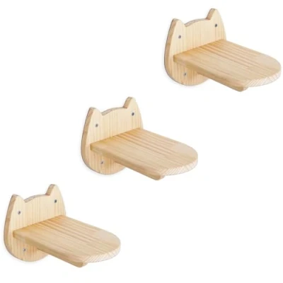 Afbeelding van DaizySight Kattenwandplankenset voor klimmen, wandmontage, kattenboom, trap, ladder, houten kattengezicht, meubelplank, 3 stuks
