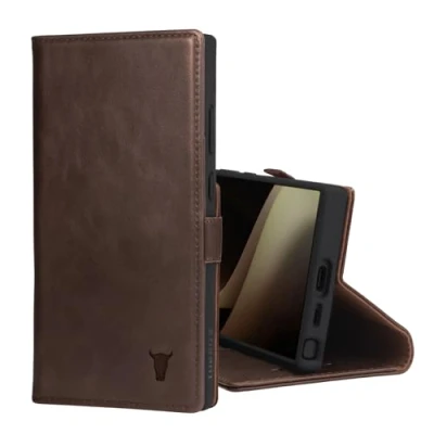 Afbeelding van TORRO Case compatibel met Samsung Galaxy S24 Ultra 5G Premium Leren Portemonnee Hoesje Standaard en Kaartsleuven (Donker Bruin)