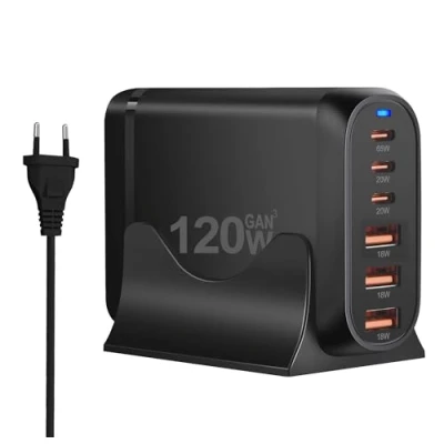 Afbeelding van Reagle GaN 120 W USB C &amp; A oplader, 6 in 1 snellader voor laptop, iPhone, MacBook, tablet, Power Delivery 65 W, Quick Charge 3.0, multiport oplaadadapter met veiligheidsfuncties