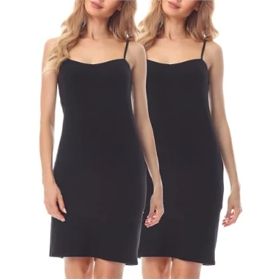 Afbeelding van Merry Style MS MS10 203 UW 2P Dames Onderjurk 2 Pack Nachthemd kort V neck verstelbare Spaghetti bandjes Viscose Zwart/Zwart (2Pack) 4XL