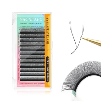 Afbeelding van NAGARAKU YY Wimper Extensions Supplies Y Wimperextensions Premade Fans 4D 12 Rijen Russische Volume Vorm Faux Black Cluster Pre Fanned Wispies Crisscross Eye Lashes (0.07 C Curl 14mm）
