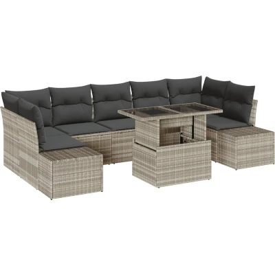 Afbeelding van vidaXL 8 delige Tuin Sofa Set met Kussens Lichtgrijs Kunstof Rattan