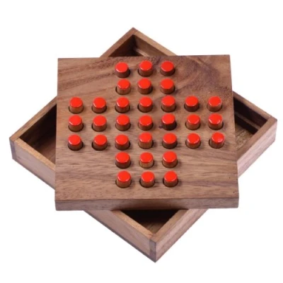 Afbeelding van LOGOPLAY Solitair Gr. L Solitaire steekspel denkspel knobelspel geduldspel logica spel van hout rode stekker