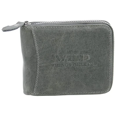 Afbeelding van WILD THINGS ONLY !!! Leren herenportemonnee RFID bescherming ritssluiting met geschenkdoos, Grijs liggend formaat