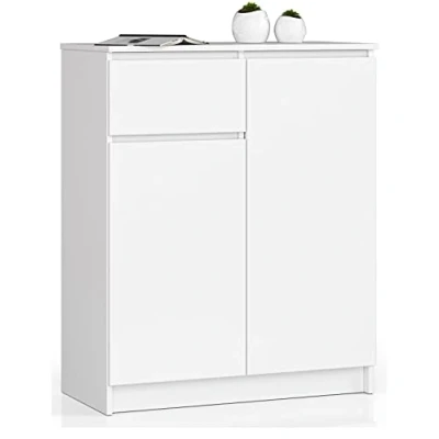 Afbeelding van AKORD Commode K80 2D1SZ met 2 deuren en 1 lade, voor de woonkamer, slaapkamer, kast, kantoor, werkkamer, modern functioneel design, 80 x 99 40 cm (b h d), gewicht 34 kg, wit