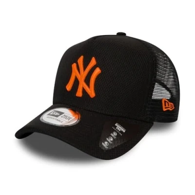 Afbeelding van New Era York Yankees A Frame Adjustable Trucker Cap Diamond Black/Neon Orange One Size