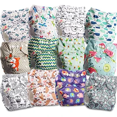 Afbeelding van Littles and Bloomz Herbruikbare baby pocketluier, standaard drukknoop, 12 luiers, FLP2 1203