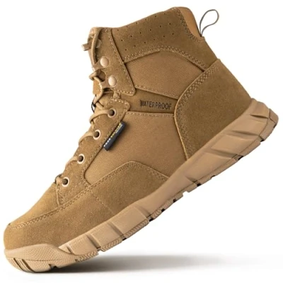 Afbeelding van FREE SOLDIER Heren enkellaarzen Ultralight Military Tactical Work Laarzen enkelhoog 15 cm kant tot ademende Desert Boots (bruin, 43)