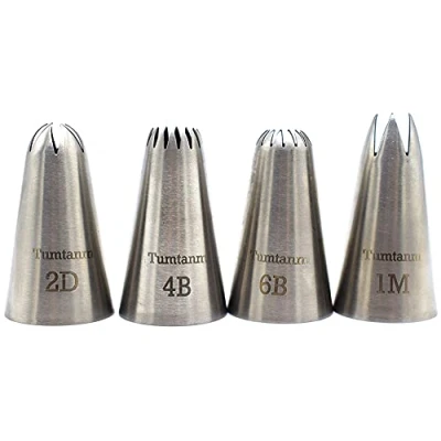 Afbeelding van Tumtanm #1M #2D #4B #6B Grote Piping Nozzles, 4 stuks roestvrij staal Naadloze Icing Tips Set voor Cupcakes en Bakken