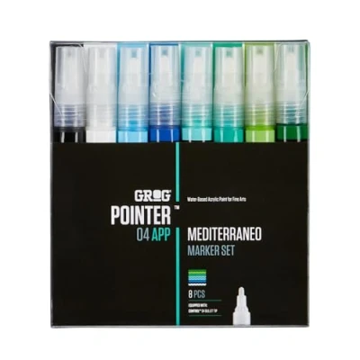 Afbeelding van Grog Pointer Mediterraneo set 8 verfstiften Waterbasis Stiftpunt van 4 mm