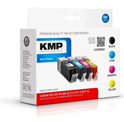 Afbeelding van KMP Inktcartridge vervangt Canon CLI 571BK XL, 571C 571M 571Y BL Compatibel Combipack Foto zwart, Cyaan, Magenta, Geel C107XV 1568,0050