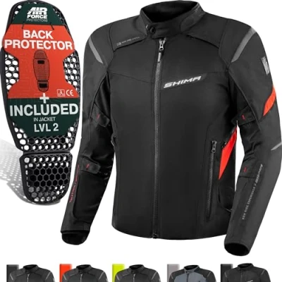 Afbeelding van SHIMA RUSH Motorjack voor heren met beschermers, textiel, Airforce rugbeschermer, waterdicht, zomer, motorcombi, motorbroek, mesh, tochten (rood, heren, beschermende jassen, maat S)