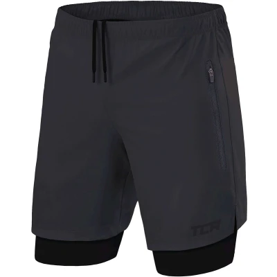 Afbeelding van TCA Mannen Ultra 2 in 1 Hardloop Gym Shorts met Ritszakje Grijs (2x ritszakken), S