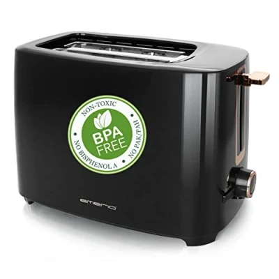 Afbeelding van Emerio TO 125131.1 Broodrooster met 2 extra brede toastsleuven voor toastschijven in één glijbaan, uitneembare kruimellade, 7 instelbare bruiningsniveaus, 700 W, BPA vrij, zwart/goud