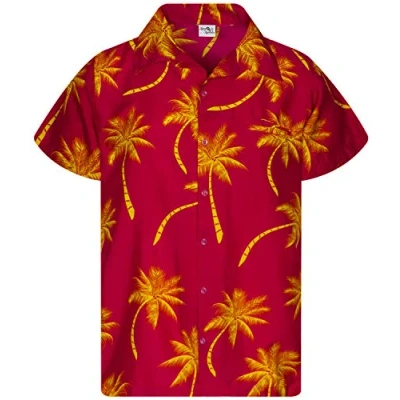 Afbeelding van King Kameha Hawaïhemd met korte mouwen, zomerhemd, feesthemd, Palmshadow redyellow, L