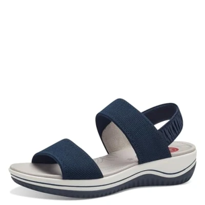 Afbeelding van Jana Softline 8 28769 42 805 Damessandalen, marineblauw, comfortabele extra brede alledaagse schoen, feestelijk, elegant, platte sandalen, 36 EU breed, Donkerblauw, Breed