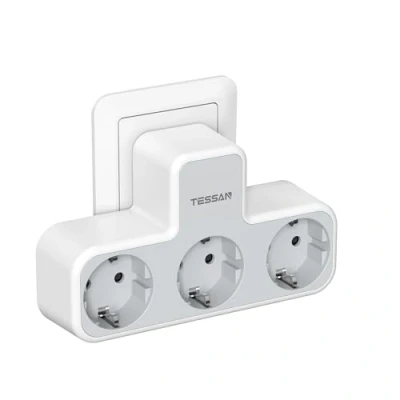 Afbeelding van TESSAN USB Aansluitingen, Meerdere Stopcontacten met 3 Schuko Platte Stopcontacten, Stopcontac voor Thuis, Kantoor, Keuken