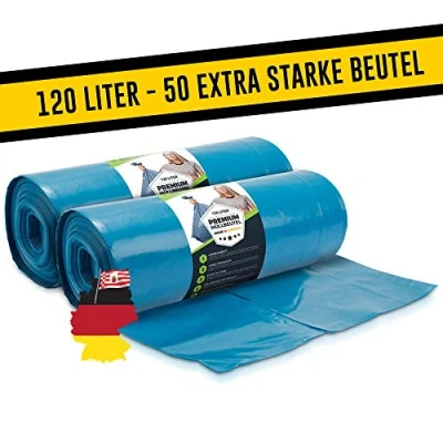 Afbeelding van Extra sterke vuilniszakken 120 liter 70 μ 50 stuks TYPE 100 STERK &amp; scheurvast vuilniszakken, stevige LDPE maat x 110 cm voor commercieel, blauw zak