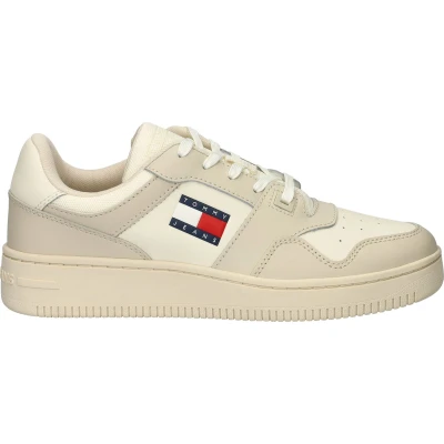 Afbeelding van Tommy Jeans Retro Basket Sneakers laag, Heren, Maat: 40, Ivory Leer en imitatieleer