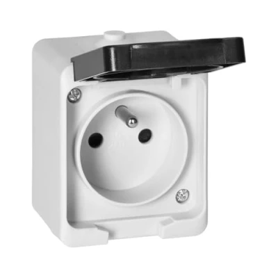 Afbeelding van Miratic Enkelvoudig Franse versie Stopcontact IP54 Wit Zwart Opbouw