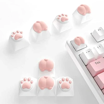 Afbeelding van MAMBASNAKE Schattige Aangepaste Keycap, Kattenpoten en konten Mechanisch Toetsenbord keycaps, PBT Silicone Keycaps met Cherry Gateron MX Schakelaars, Roze (8 + Keycap Puller)