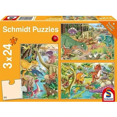 Afbeelding van Schmidt Spiele 56465 Plezier met de dinosaurussen, 3 keer 24 stukjes kinderpuzzel