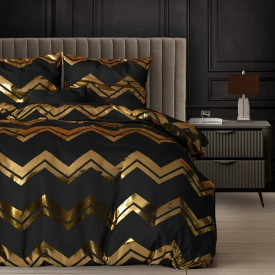 Afbeelding van Y not® Wave Luxe Microvezel Dekbedovertrek 2 Persoons 200x200/220 Goud Zwart