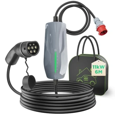 Afbeelding van WISSENERGY Type 2 oplaadkabel 11KW EV oplader met CEE stekker, 16 A driefasige Mobile Wallbox laadstation voor elektrische voertuigen EVSE, IEC 62196 2, 6 meter