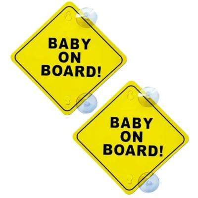 Afbeelding van BOBOZHONG baby aan boord auto waarschuwingsborden, 2 stuks bord voor auto, zelfklevend autobord met dubbele zuignappen, waterdichte duurzame autosticker, autoraam klampen