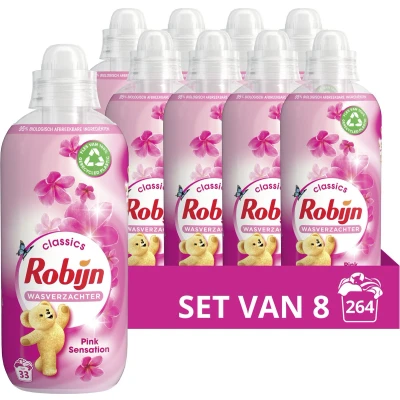 Afbeelding van 8x Robijn Wasverzachter Pink Sensation 33 Wasbeurten 825 ml